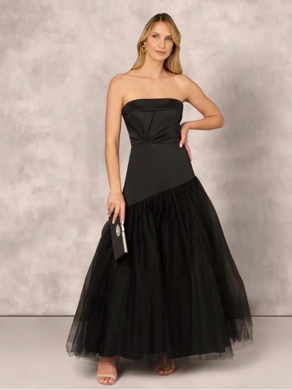 Aidan Mattox mikado Black Strapless Tulle Ball Gown new